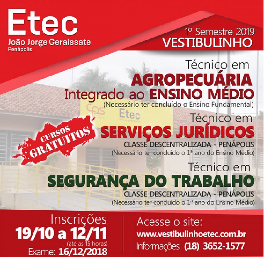 VESTIBULINHO DA ETEC COM INSCRIÇÕES ABERTAS !